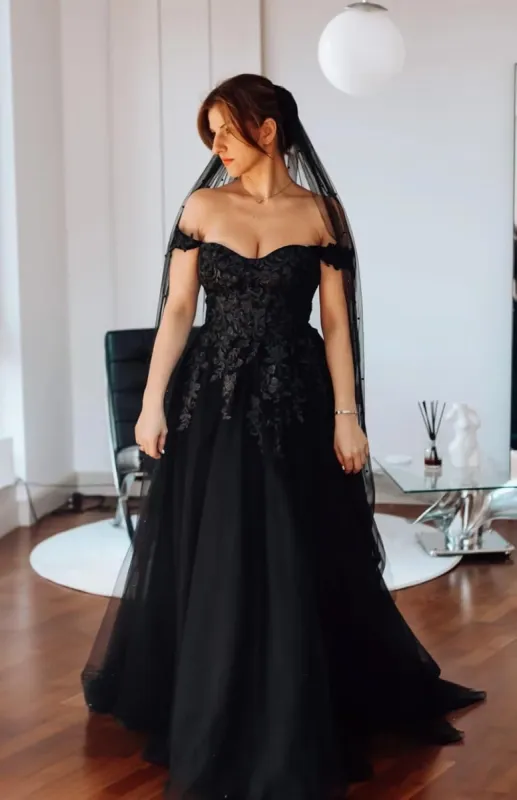 A Line Lace Gothic Black Wedding Dresses for Bride sold by My Chic Dress