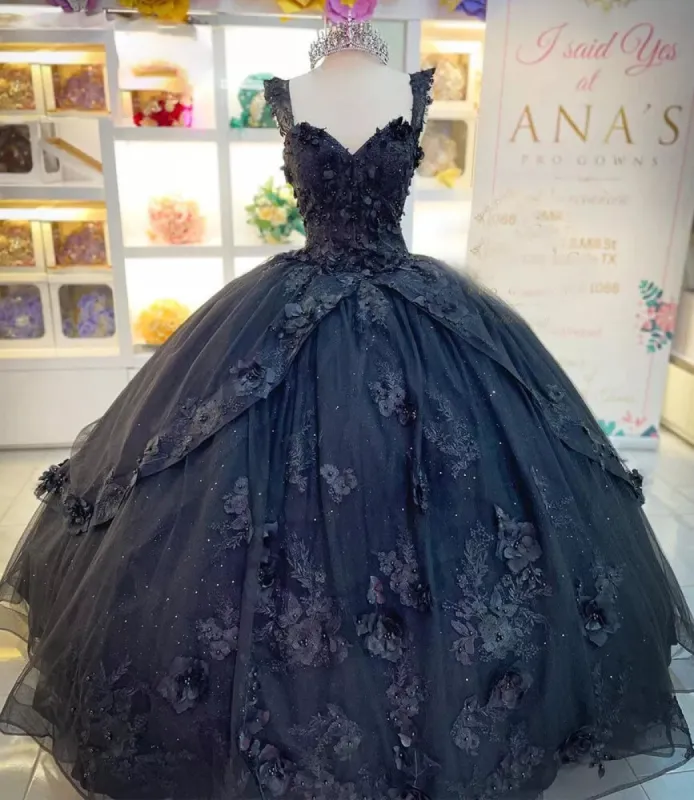 3D Floral Straps Black Quince Dresses Applique Sweet 16 Party Dress sold by My Chic Dress