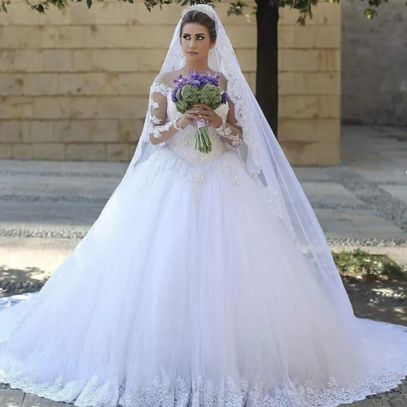 Long Sleeves Vintage Arabic Wedding Dresses Lace Tulle Ball Gowns sold by My Chic Dress