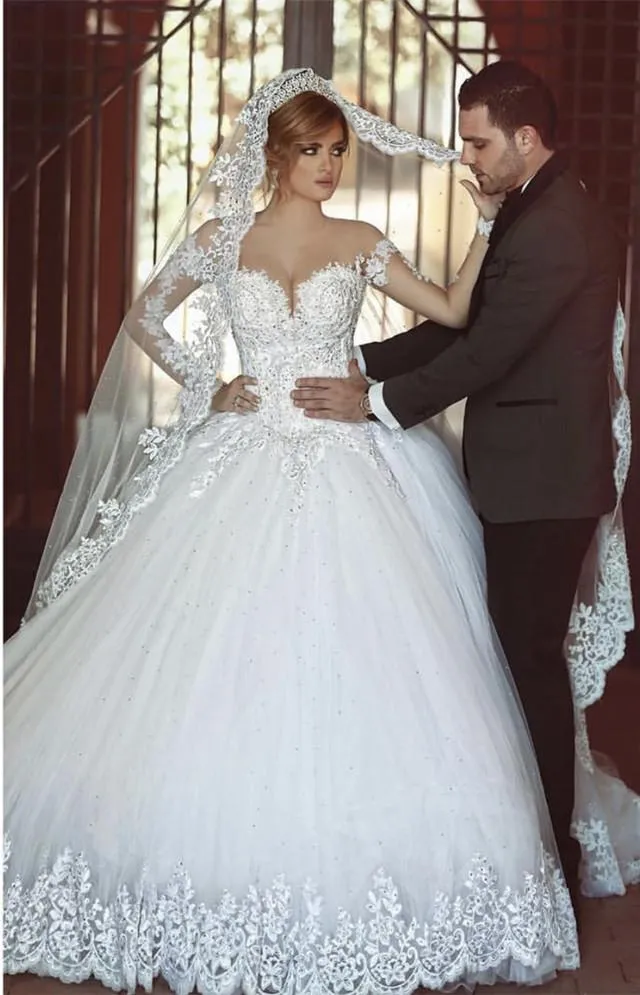 Long Sleeves Vintage Arabic Wedding Dresses Lace Tulle Ball Gowns sold by My Chic Dress product image thumbnail 2