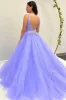 A Line Lavender Lace Prom Dresses V Neck Long Formal Evening Dress sold by My Chic Dress