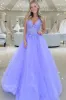A Line Lavender Lace Prom Dresses V Neck Long Formal Evening Dress sold by My Chic Dress