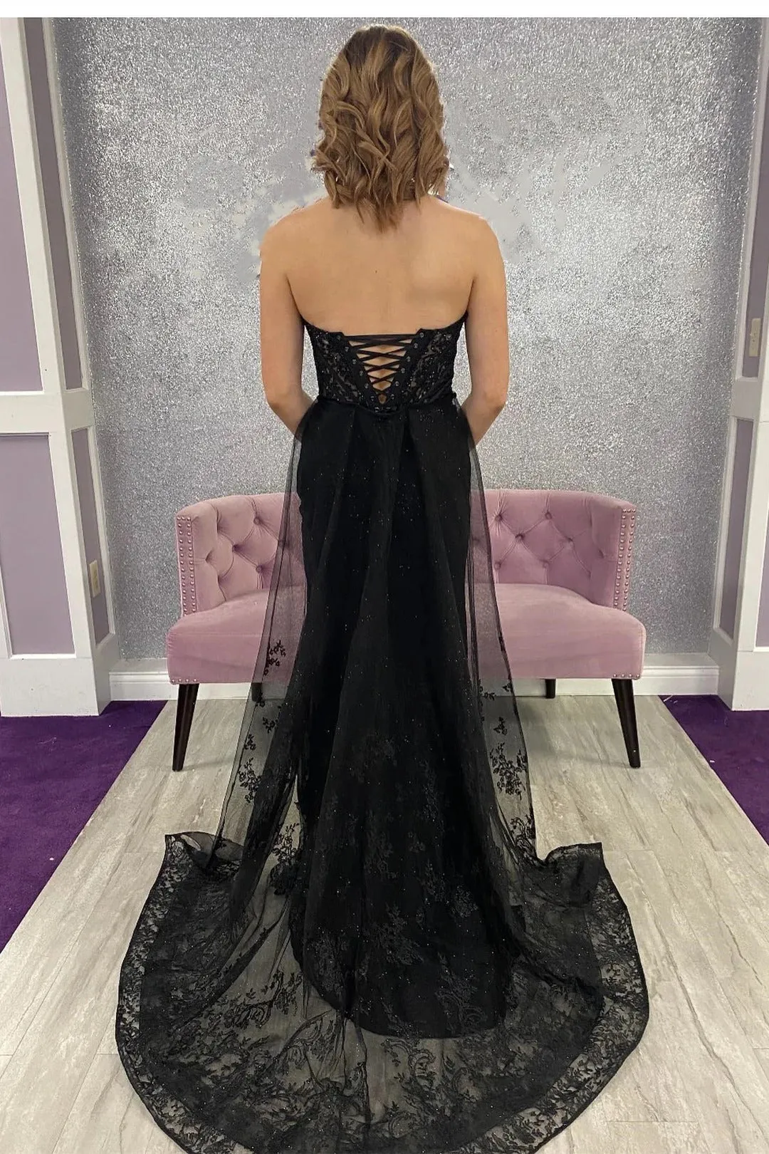 Strapless Formal Dress Black Lace Beaded Long Prom Dress Cheap sold by My Chic Dress product image thumbnail 5