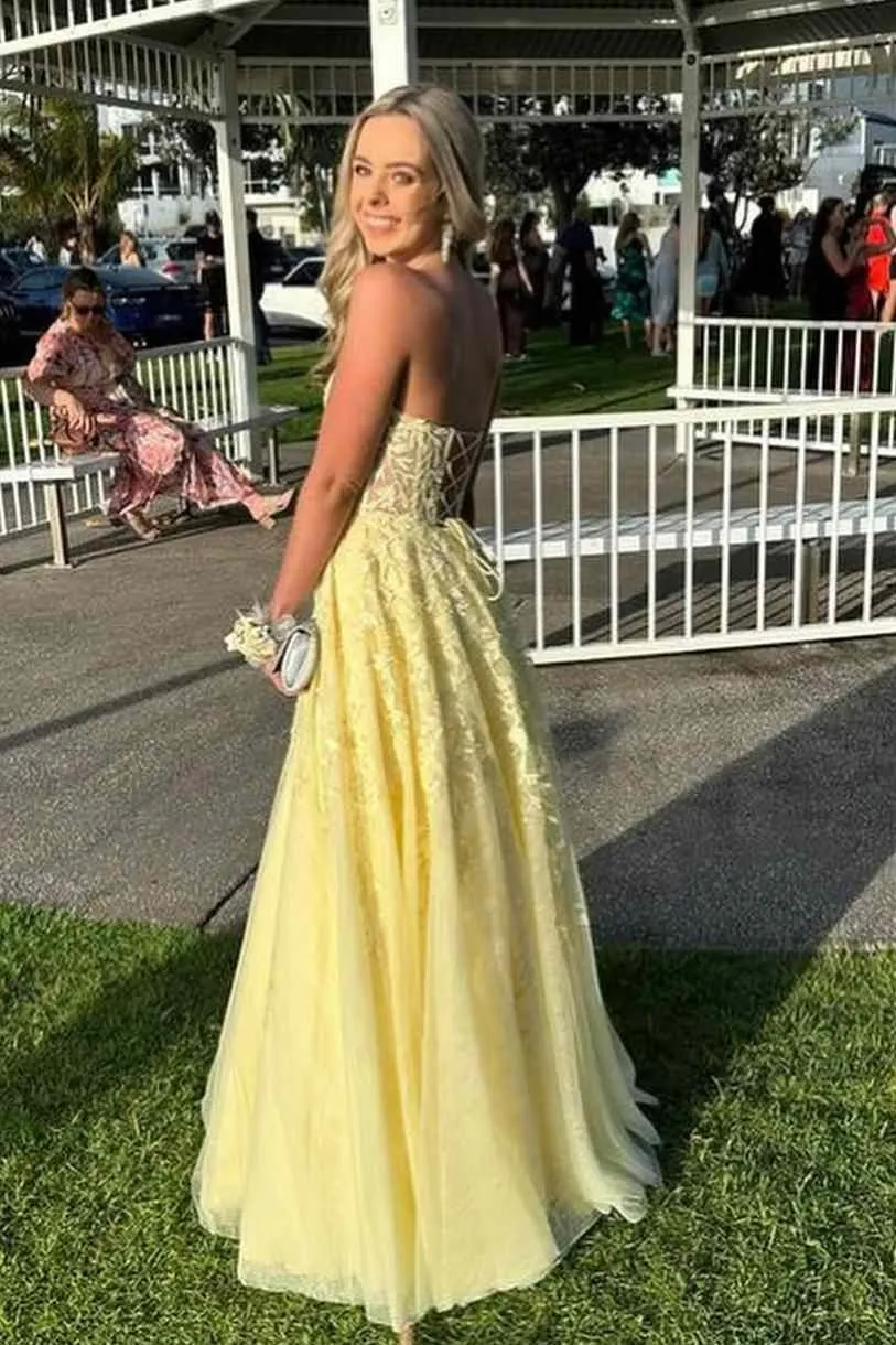 Strapless Yellow Prom Dresses Lace A-Line Formal Wear Online sold by My Chic Dress product image thumbnail 4