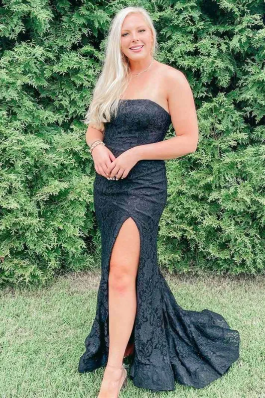 Lace Black Formal Dress Strapless Mermaid Prom Dress sold by My Chic Dress