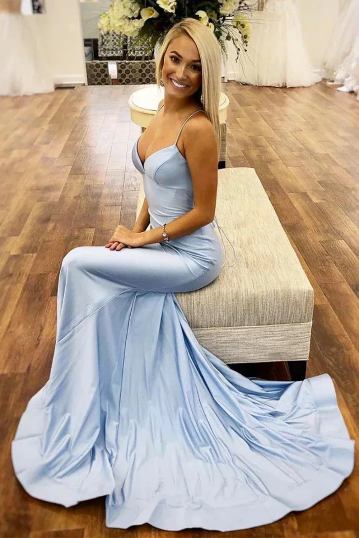 Light Blue Satin Long Prom Dress Mermaid Formal Dress sold by My Chic Dress product image thumbnail 2