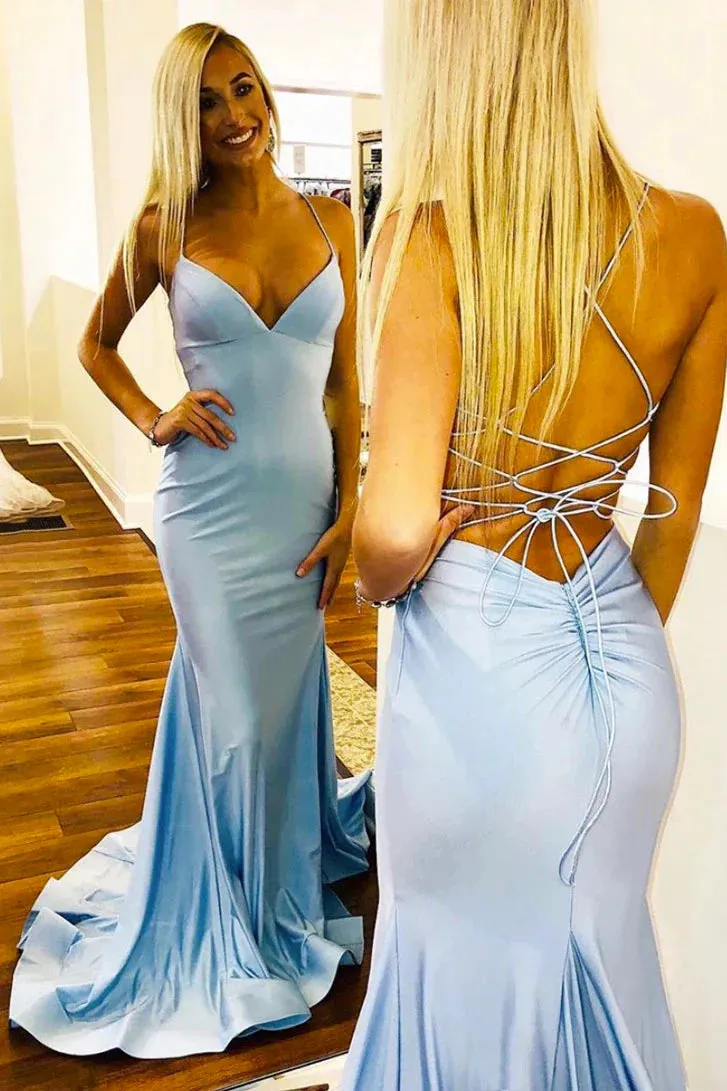 Light Blue Satin Long Prom Dress Mermaid Formal Dress sold by My Chic Dress