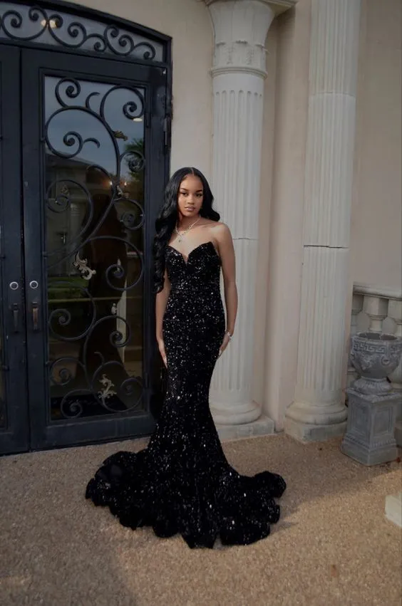 Long Sequin Prom Dress Dark Green Mermaid Formal Dresses Black Women sold by My Chic Dress product image thumbnail 5