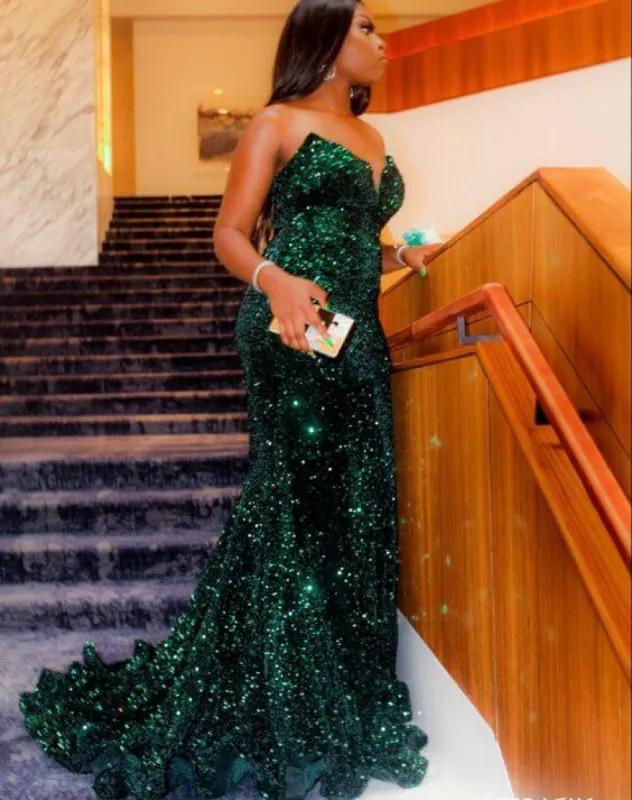Long Sequin Prom Dress Dark Green Mermaid Formal Dresses Black Women sold by My Chic Dress