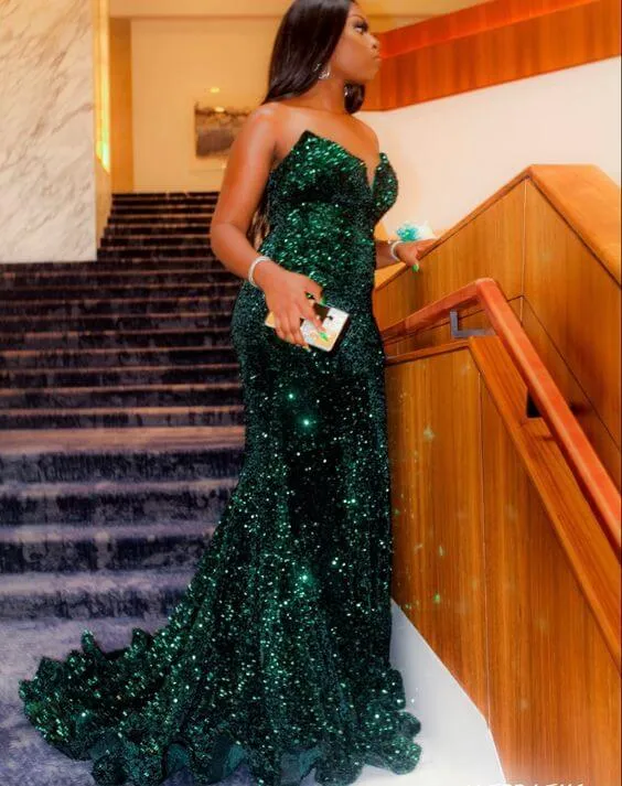 Long Sequin Prom Dress Dark Green Mermaid Formal Dresses Black Women sold by My Chic Dress