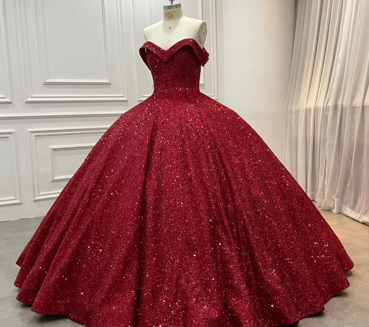 Strapless sequin ball gown dark red wedding dresses sleeveless sold by My Chic Dress product image thumbnail 3