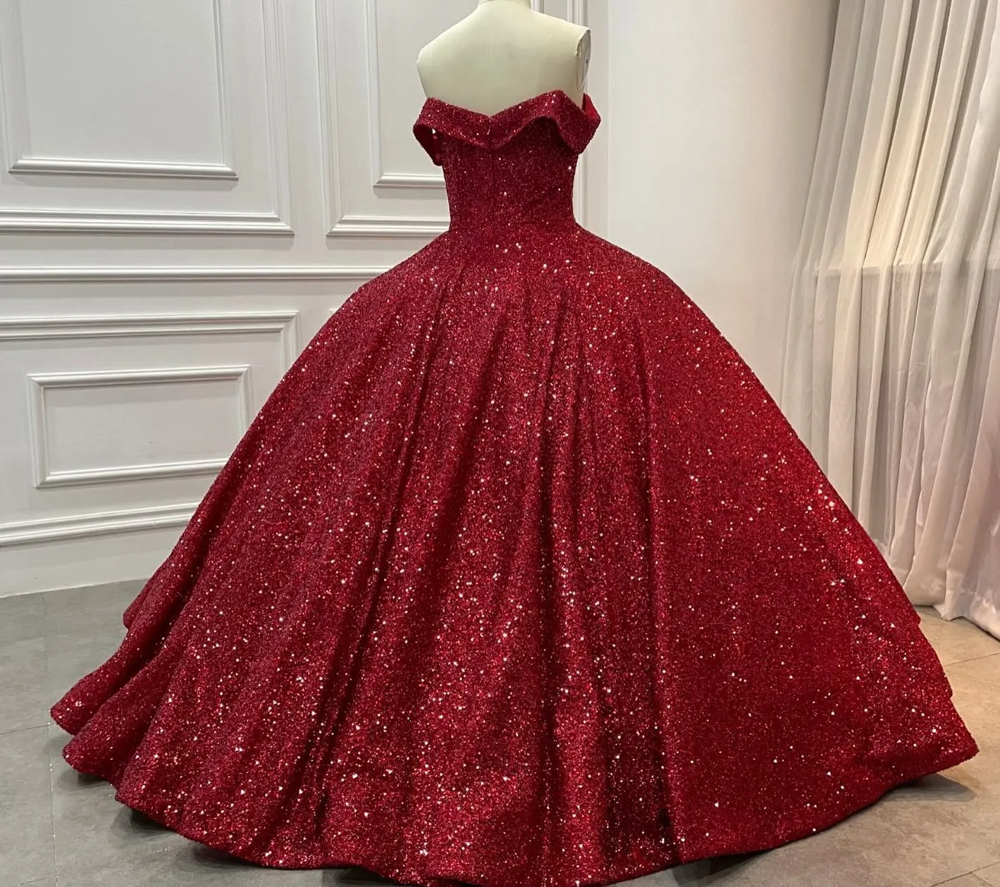 Strapless sequin ball gown dark red wedding dresses sleeveless sold by My Chic Dress product image thumbnail 4