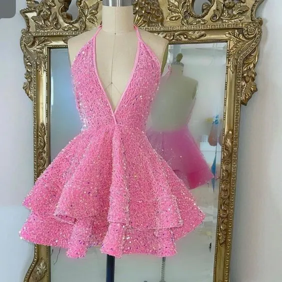 Sparkly Sequin Short V Neck Homecoming Dresses for Teens sold by My Chic Dress product image thumbnail 3