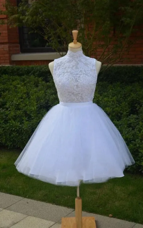 Knee-Length Lace Wedding Dress High neck Tulle Beading sold by My Chic Dress