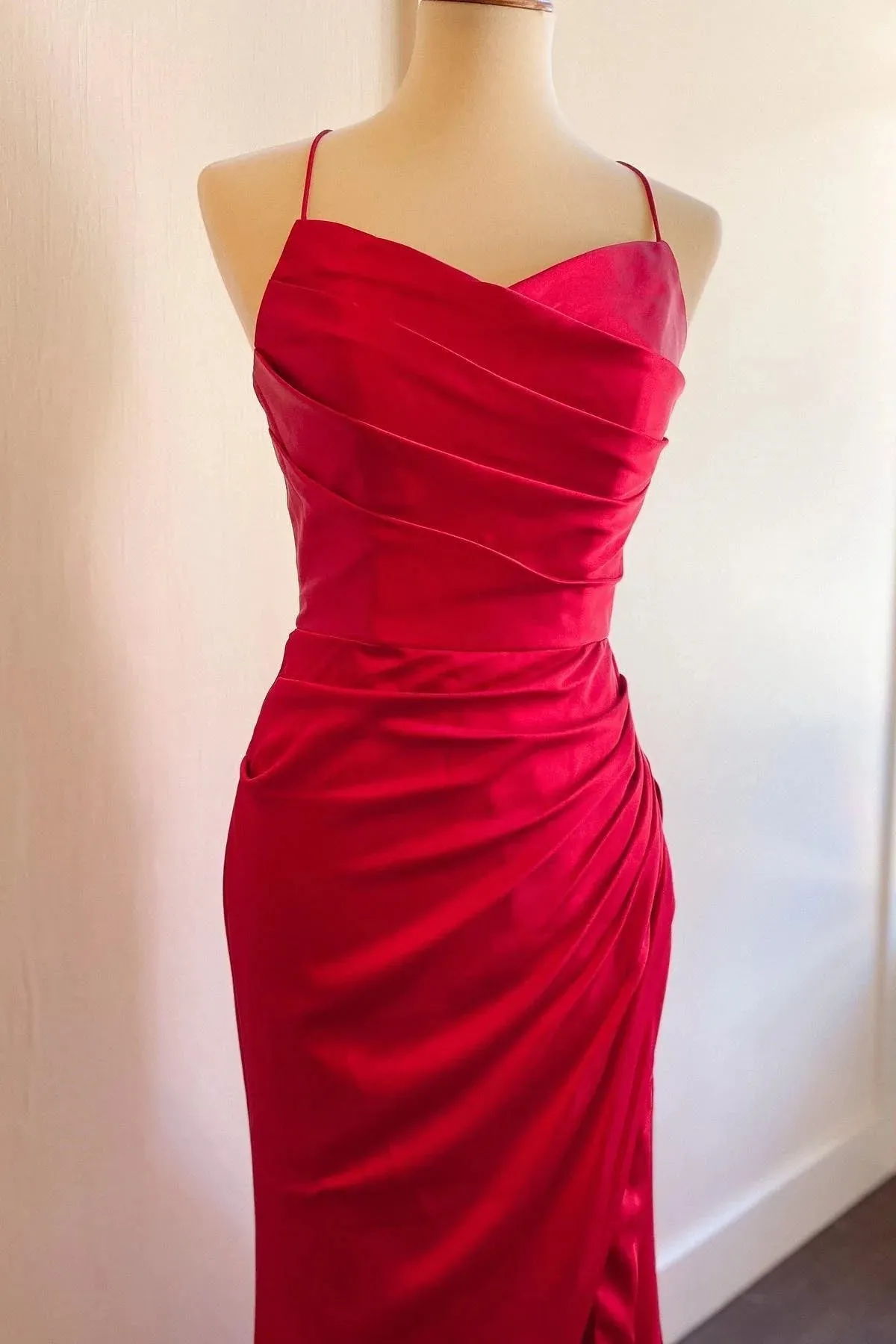 Mermaid Long Red Formal Dresses Ruched Satin for Wedding Guests sold by My Chic Dress product image thumbnail 2