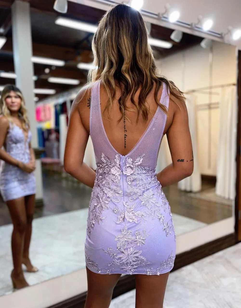 Bodycon Straps Lace Lilac Homecoming Dresses Deep V-Neck Applique sold by My Chic Dress product image thumbnail 3