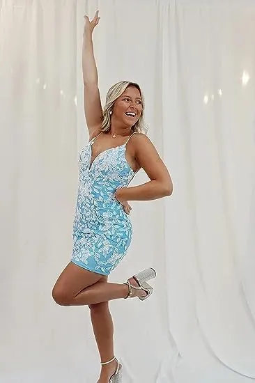 Lace Tight Short Blue Homecoming Dresses for Teens sold by My Chic Dress product image thumbnail 3