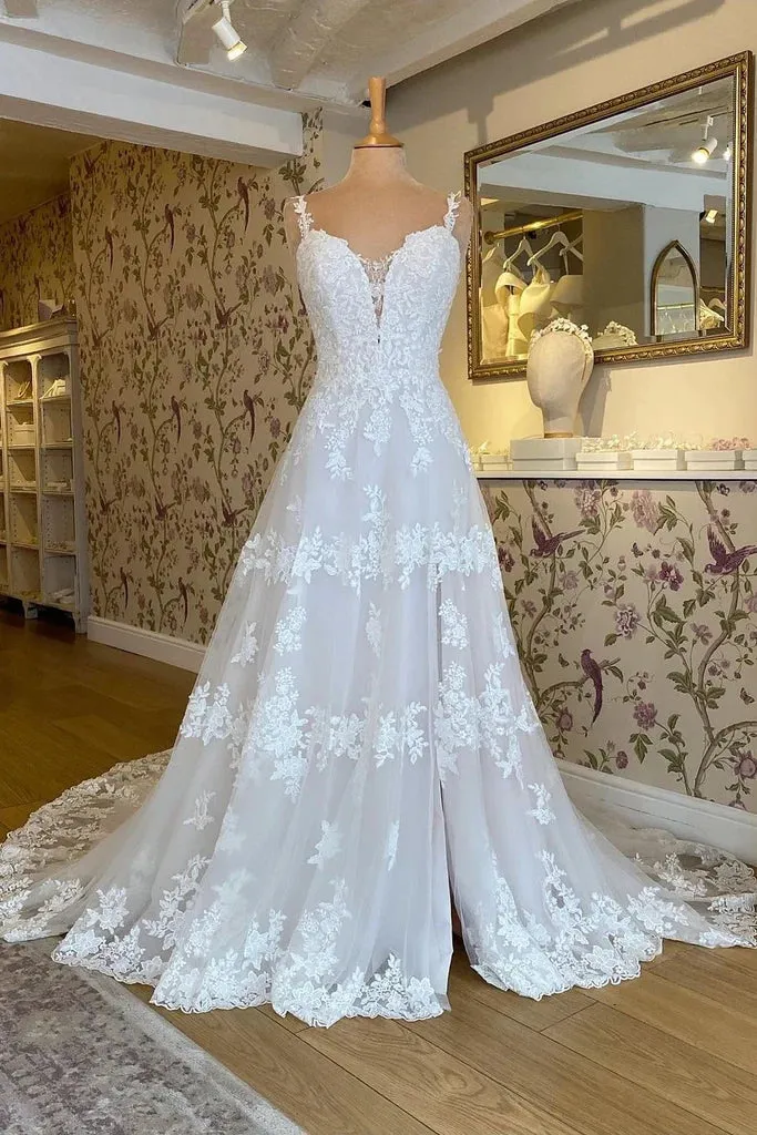 Boho Lace Wedding Dresses A-Line V-Neck Spaghetti Straps sold by My Chic Dress