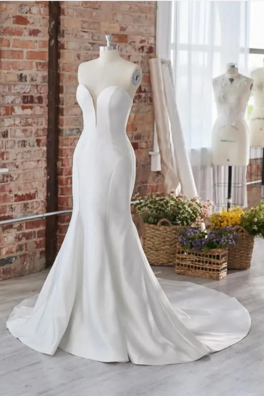 Discount Satin Wedding Dresses Strapless Sleeveless Button back sold by My Chic Dress