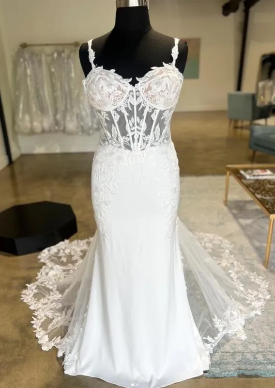 Hot Lace Mermaid Beach Wedding Dresses Long Train Straps sold by My Chic Dress