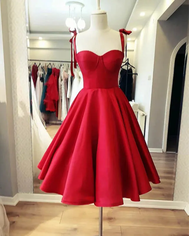 A Line Red Knee Length Homecoming Dress Satin Corset sold by My Chic Dress