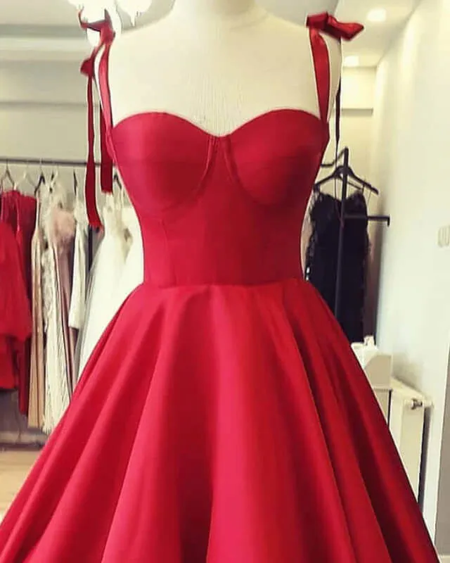 A Line Red Knee Length Homecoming Dress Satin Corset sold by My Chic Dress product image thumbnail 2