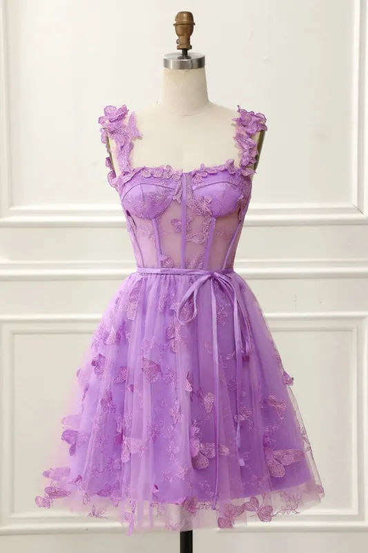 Cheap Corset A-Line Purple Homecoming Dress With Butterflies sold by My Chic Dress