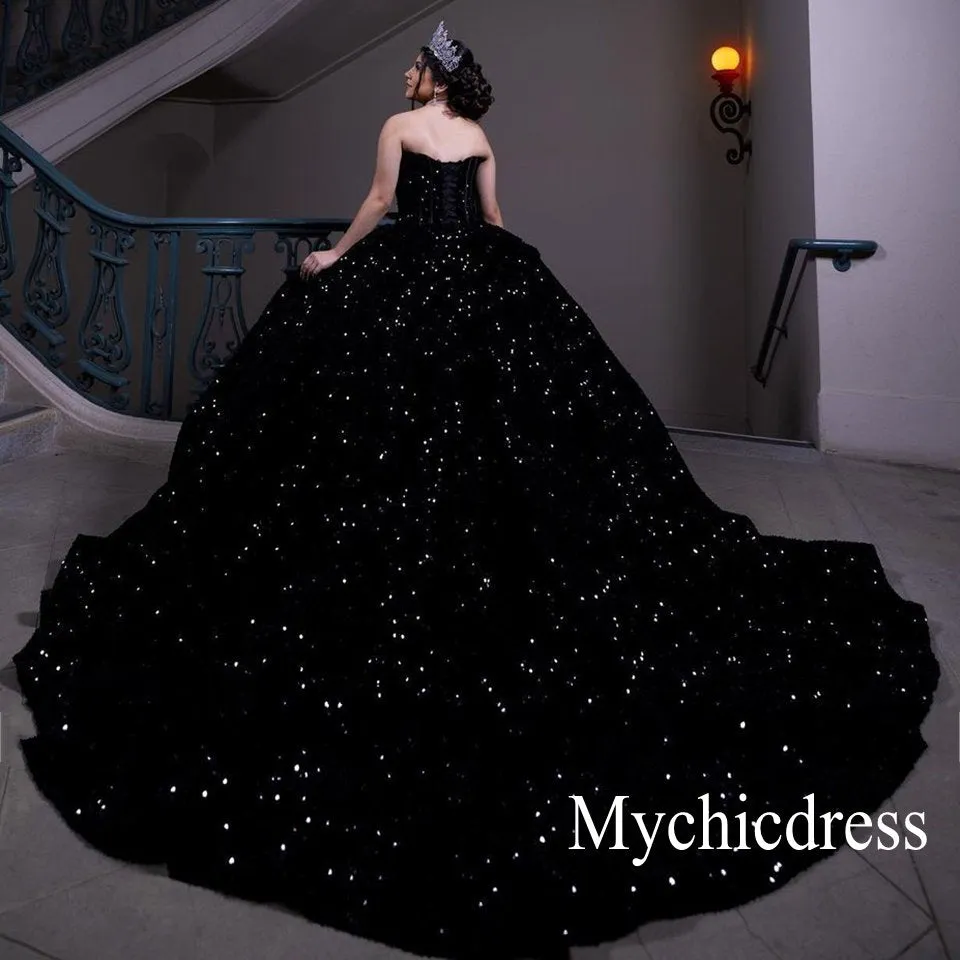 Sparkly Sequined Black Quinceanera Dresses Ball Gown Vestidos De 15 Años sold by My Chic Dress product image thumbnail 4