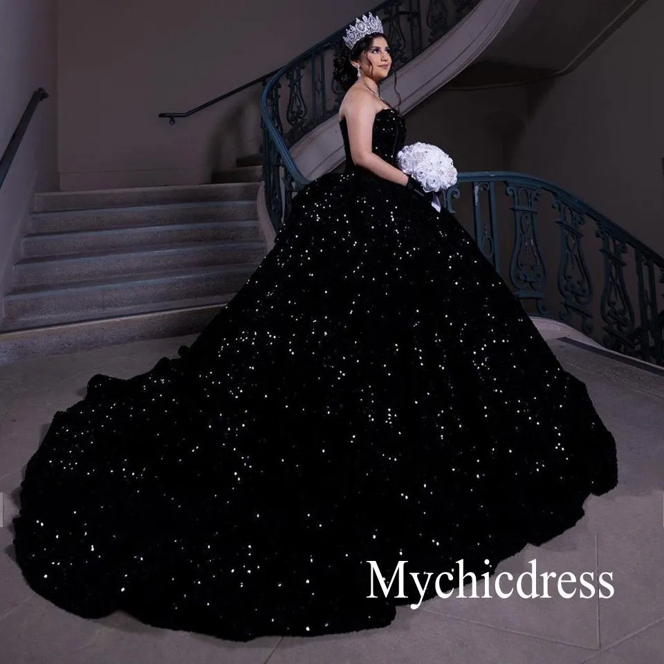 Sparkly Sequined Black Quinceanera Dresses Ball Gown Vestidos De 15 Años sold by My Chic Dress
