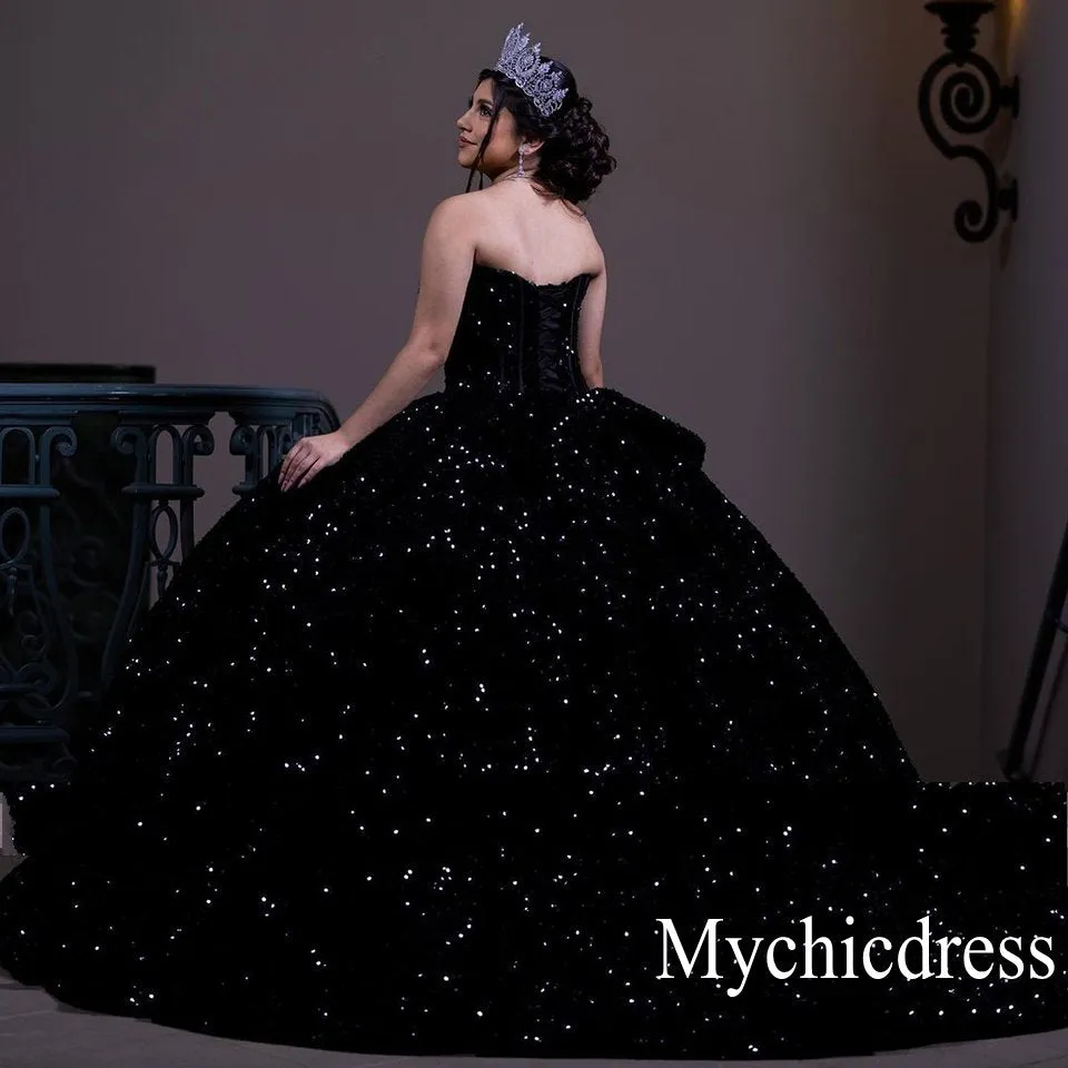 Sparkly Sequined Black Quinceanera Dresses Ball Gown Vestidos De 15 Años sold by My Chic Dress product image thumbnail 5