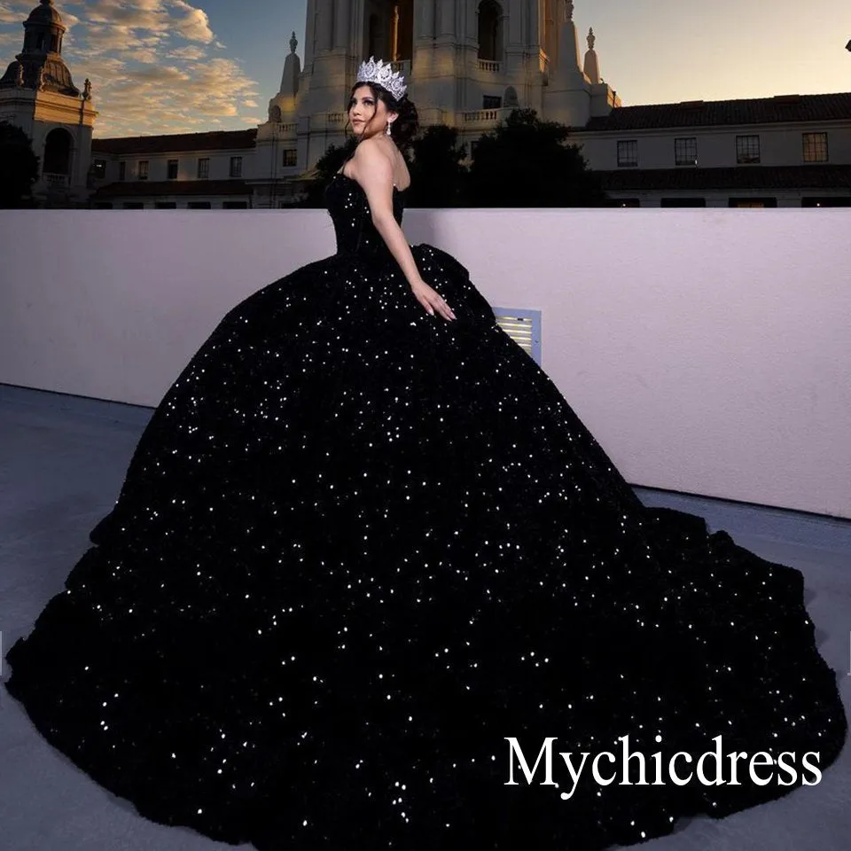 Sparkly Sequined Black Quinceanera Dresses Ball Gown Vestidos De 15 Años sold by My Chic Dress product image thumbnail 3