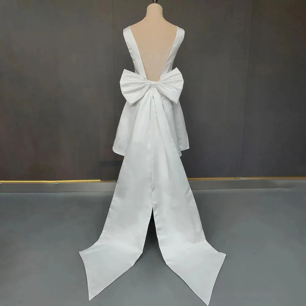 Minimalist Short Wedding Dress Satin V-Neck With Bow Back sold by My Chic Dress product image thumbnail 5