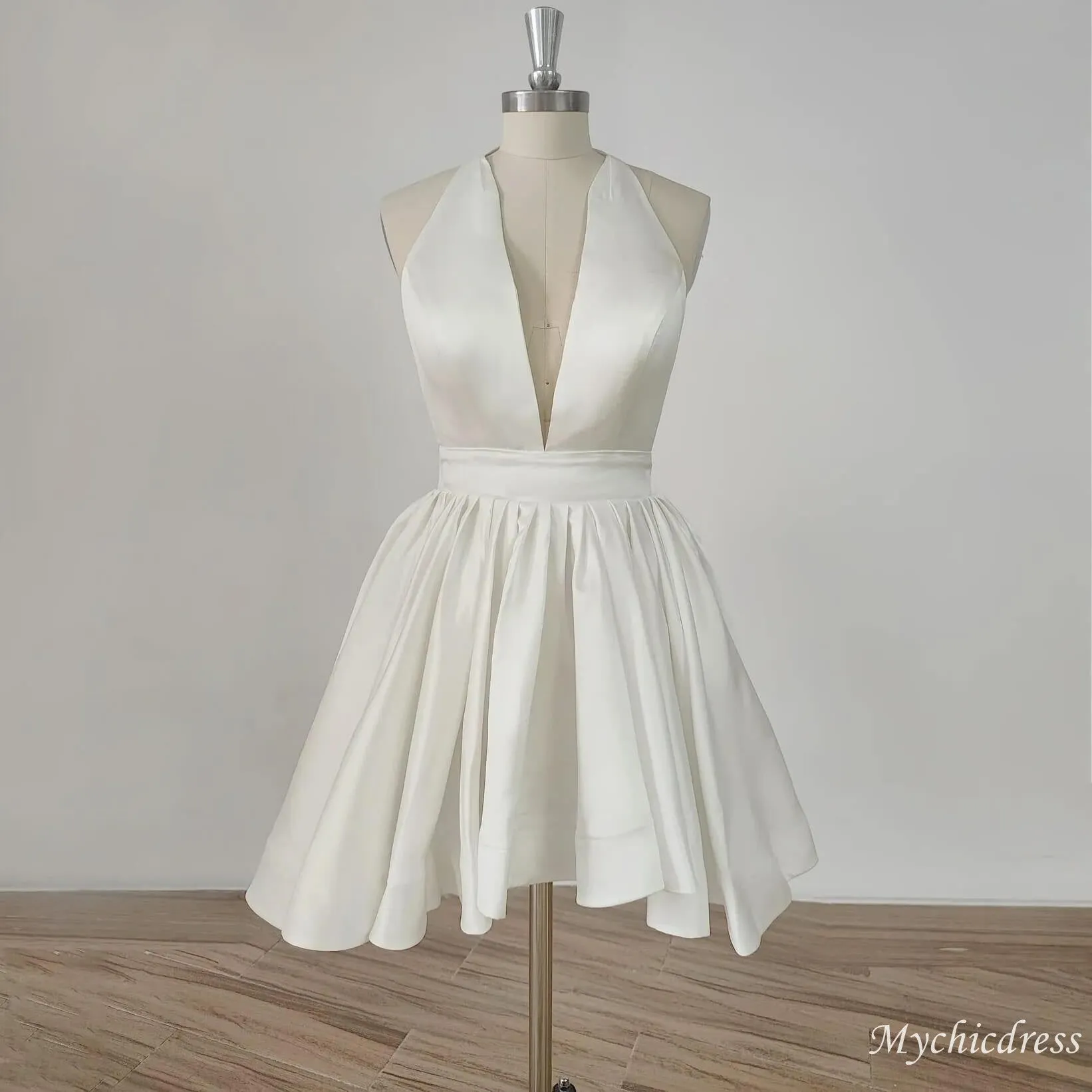 Simple A-line Short Wedding Dresses For Women Stain Deep V-Neck sold by My Chic Dress