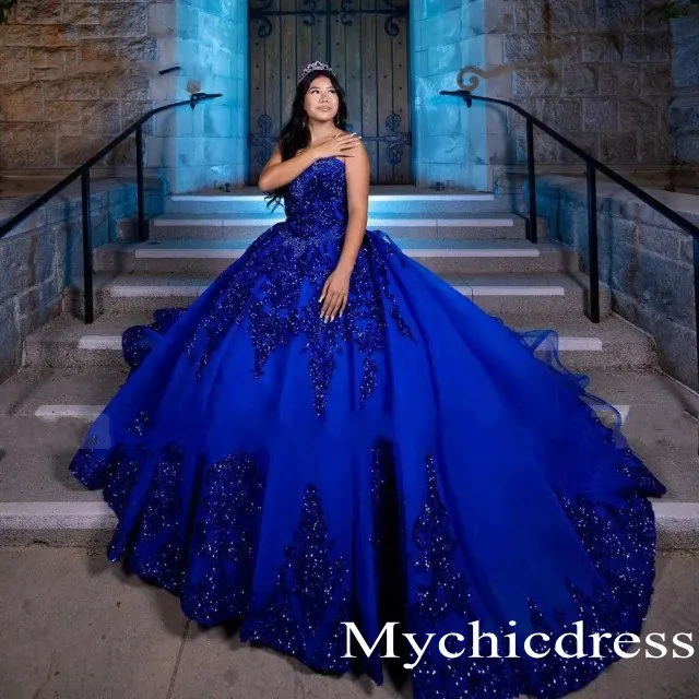 Princess Blue Quinceanera Dress Ruffle Shiny Sweetheart Vestidos De 15 Años sold by My Chic Dress
