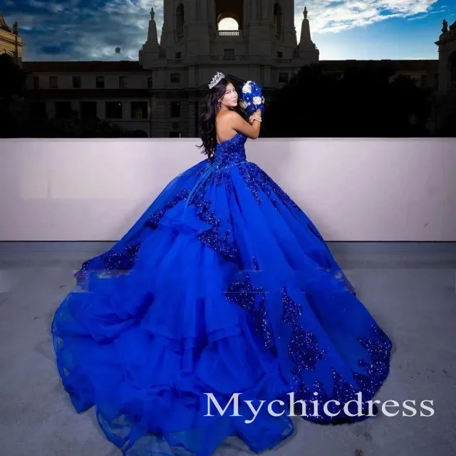 Princess Blue Quinceanera Dress Ruffle Shiny Sweetheart Vestidos De 15 Años sold by My Chic Dress product image thumbnail 2
