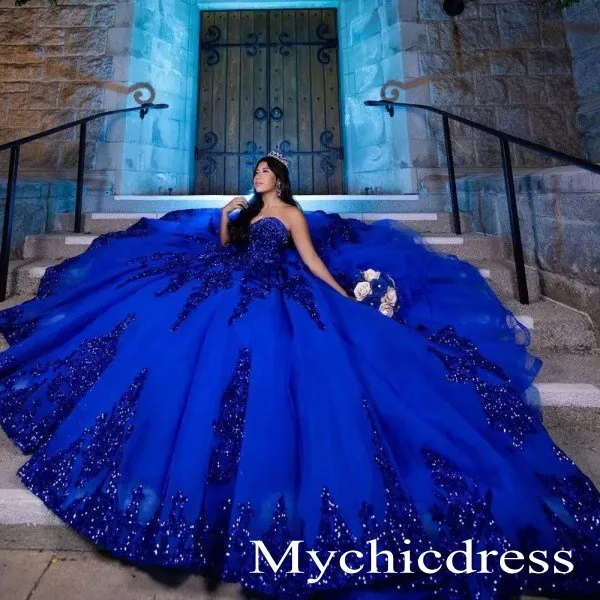 Princess Blue Quinceanera Dress Ruffle Shiny Sweetheart Vestidos De 15 Años sold by My Chic Dress product image thumbnail 3