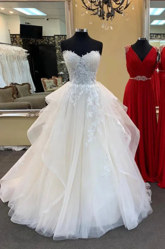 A-Line Lace Wedding Dresses For Sale Long Strapless Sweetheart sold by My Chic Dress