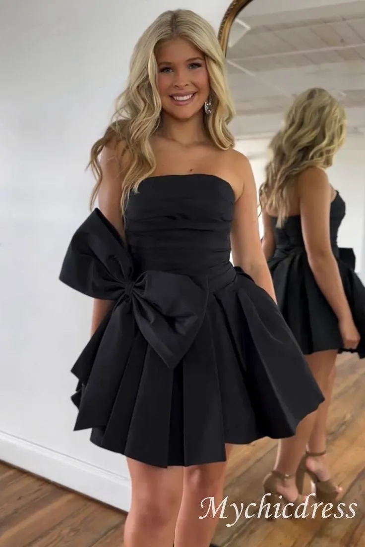 Satin Black Little Dresses for Homecoming Strapless Short Grad Dresses sold by My Chic Dress product image thumbnail 2