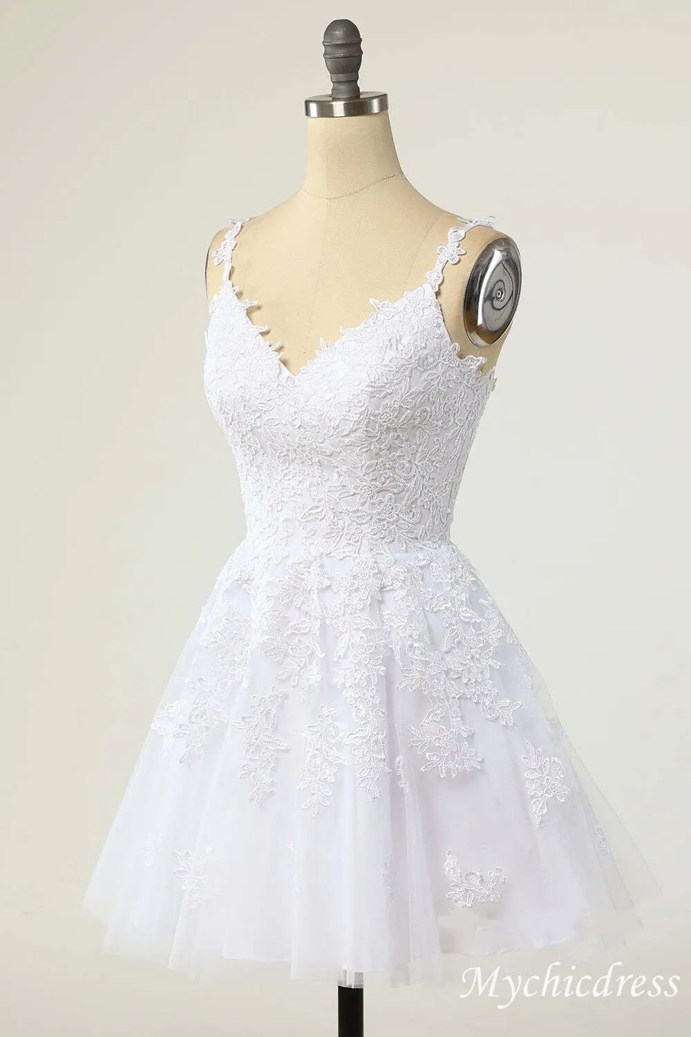 A-Line White Short 2025 Graduation Dresses Lace Homecoming Dress sold by My Chic Dress product image thumbnail 3