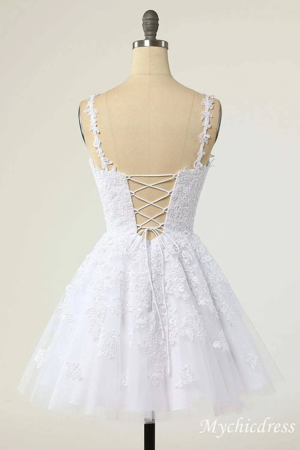 A-Line White Short 2025 Graduation Dresses Lace Homecoming Dress sold by My Chic Dress product image thumbnail 4