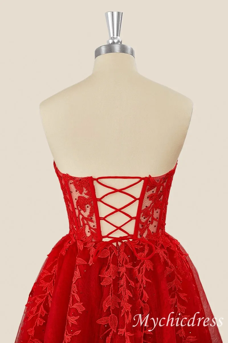 A-Line Red Homecoming Dresses Lace Appliques Short Dama Dress sold by My Chic Dress product image thumbnail 2