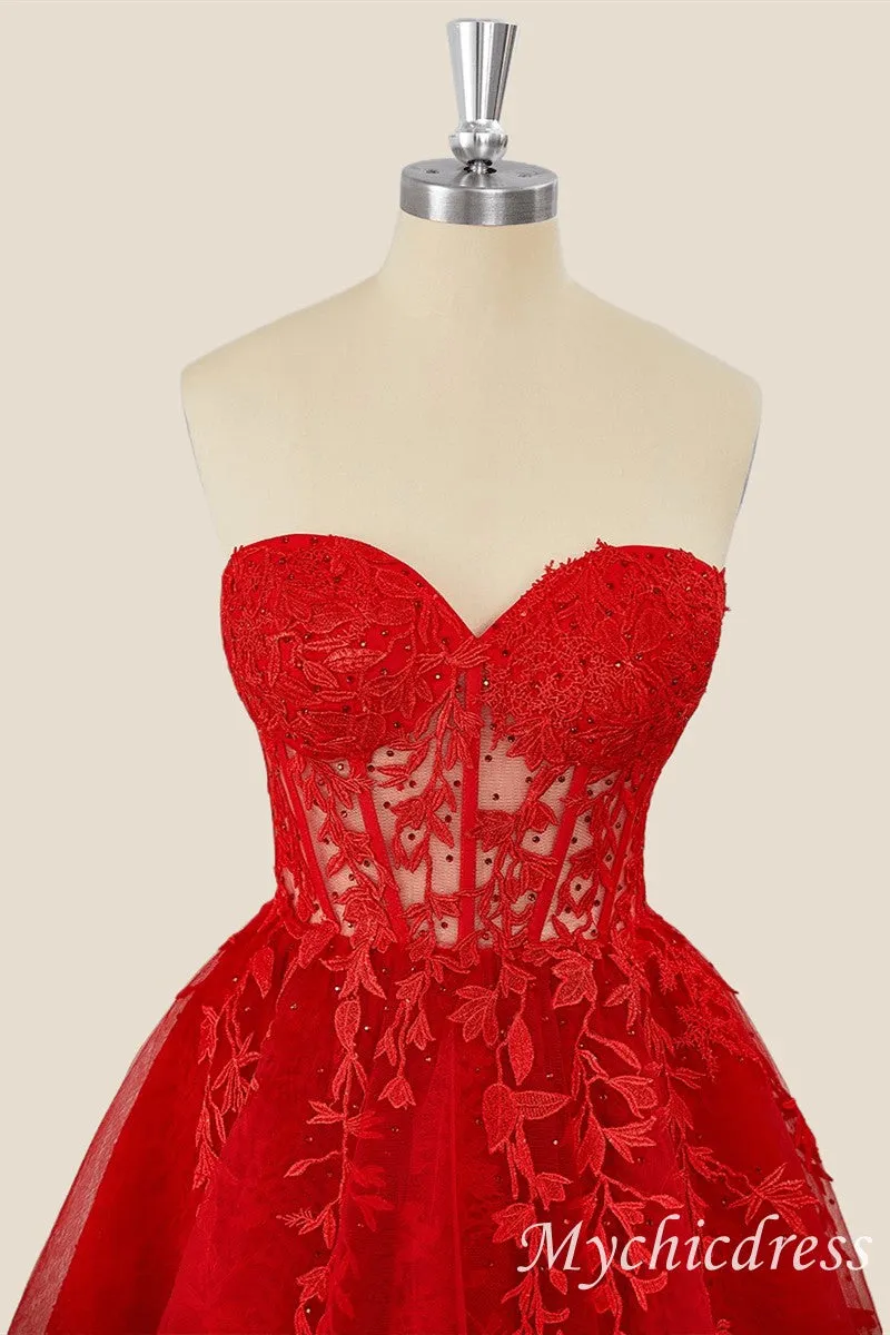 A-Line Red Homecoming Dresses Lace Appliques Short Dama Dress sold by My Chic Dress product image thumbnail 3