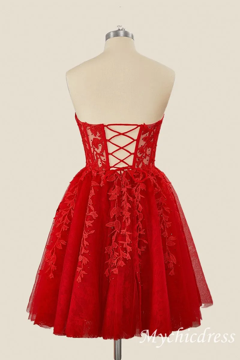 A-Line Red Homecoming Dresses Lace Appliques Short Dama Dress sold by My Chic Dress product image thumbnail 5