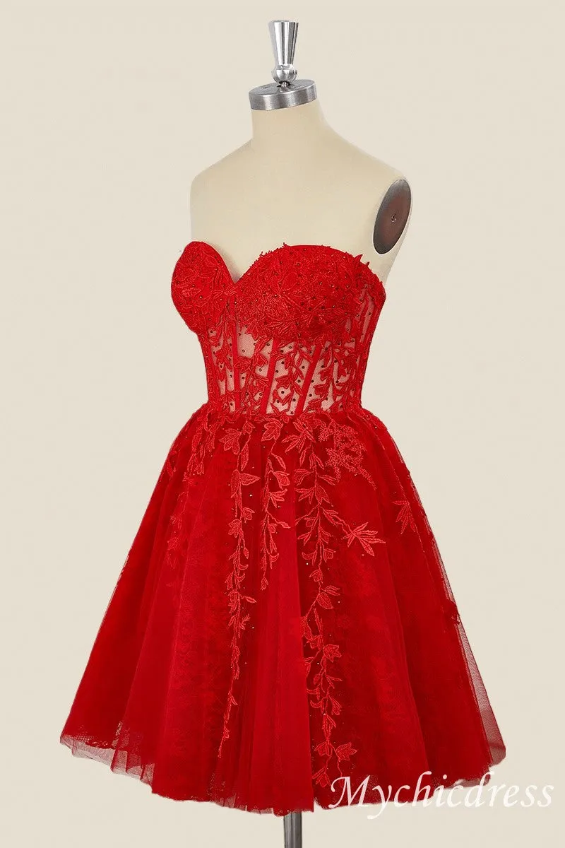 A-Line Red Homecoming Dresses Lace Appliques Short Dama Dress sold by My Chic Dress product image thumbnail 4