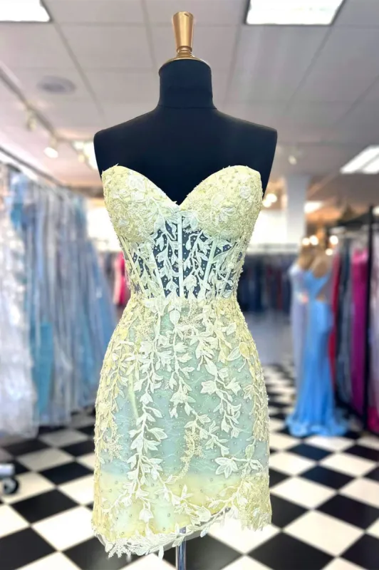 Lace Yellow Bodycon 2025 Homecoming Dresses Short Appliques Beading sold by My Chic Dress