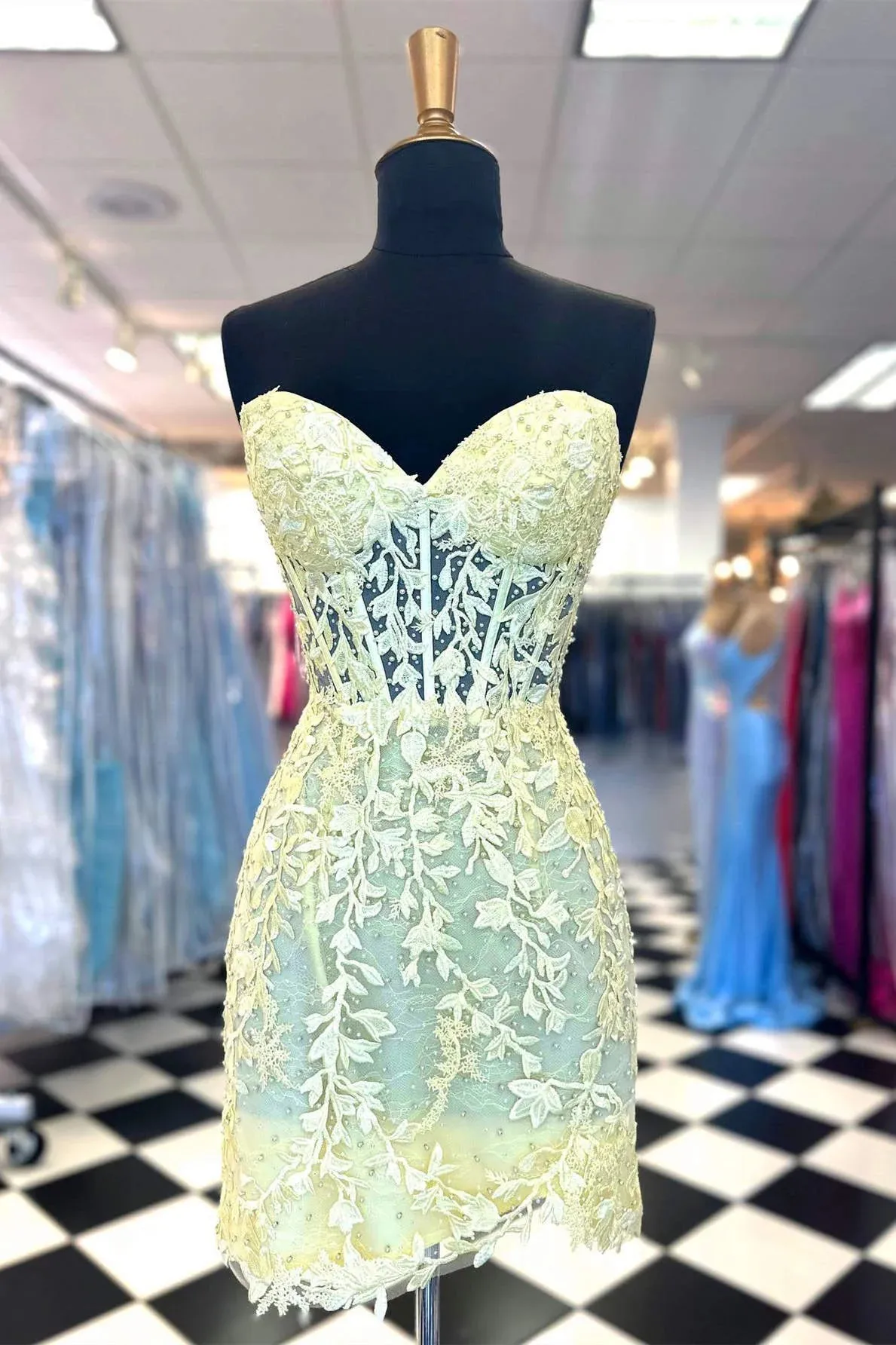 Lace Yellow Bodycon 2025 Homecoming Dresses Short Appliques Beading sold by My Chic Dress