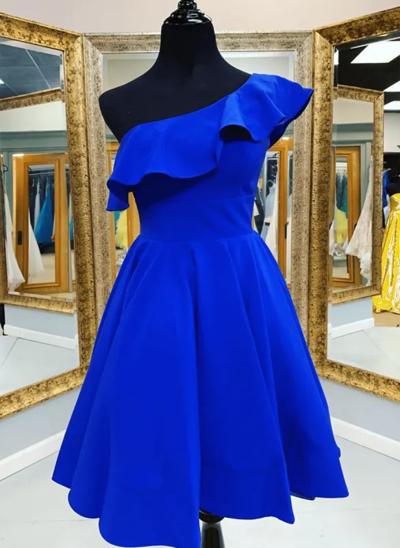 One Shoulder Short Royal Blue Homecoming Dress Ruffled Grad Dress sold by My Chic Dress