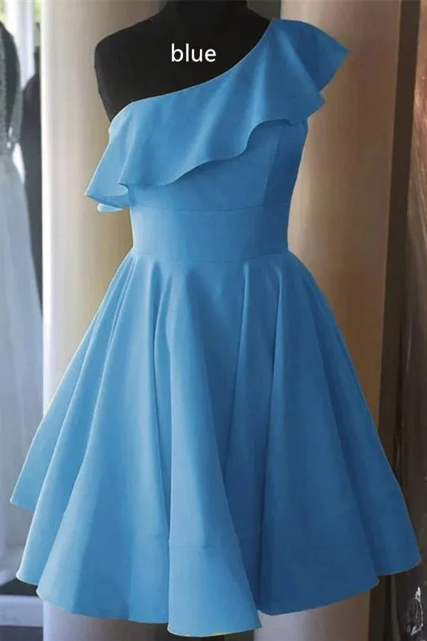 One Shoulder Short Royal Blue Homecoming Dress Ruffled Grad Dress sold by My Chic Dress product image thumbnail 3
