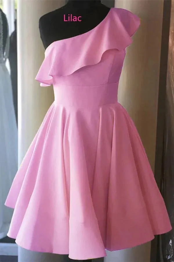 One Shoulder Short Royal Blue Homecoming Dress Ruffled Grad Dress sold by My Chic Dress product image thumbnail 2