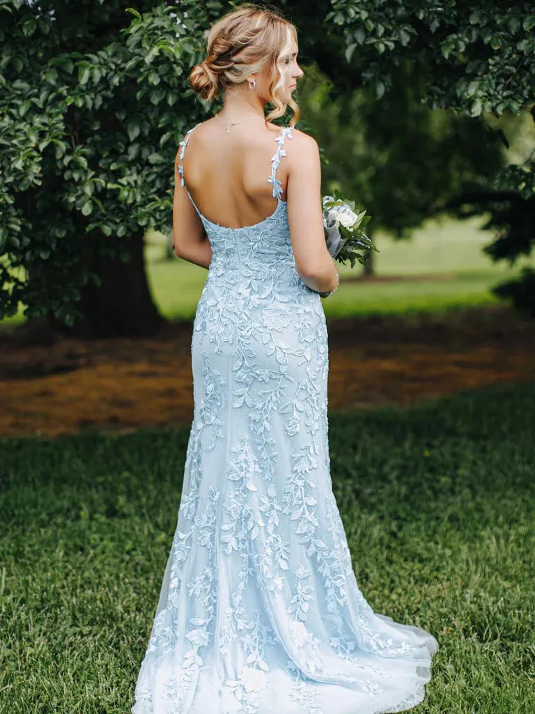 Long Mermaid Lace Light Blue Formal Prom Dresses Open Back sold by My Chic Dress product image thumbnail 3
